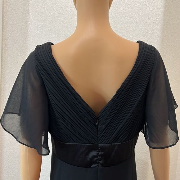 Ever Pretty Black Dress US 10 V Neck Lined Sash Waist Maxi Formal 💯 Polyester - Picture 6 of 8